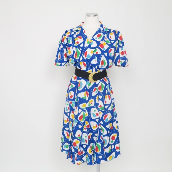 Vintage Funky AbstraBlue White Mermaid Dress S M - Picture 2 of 8